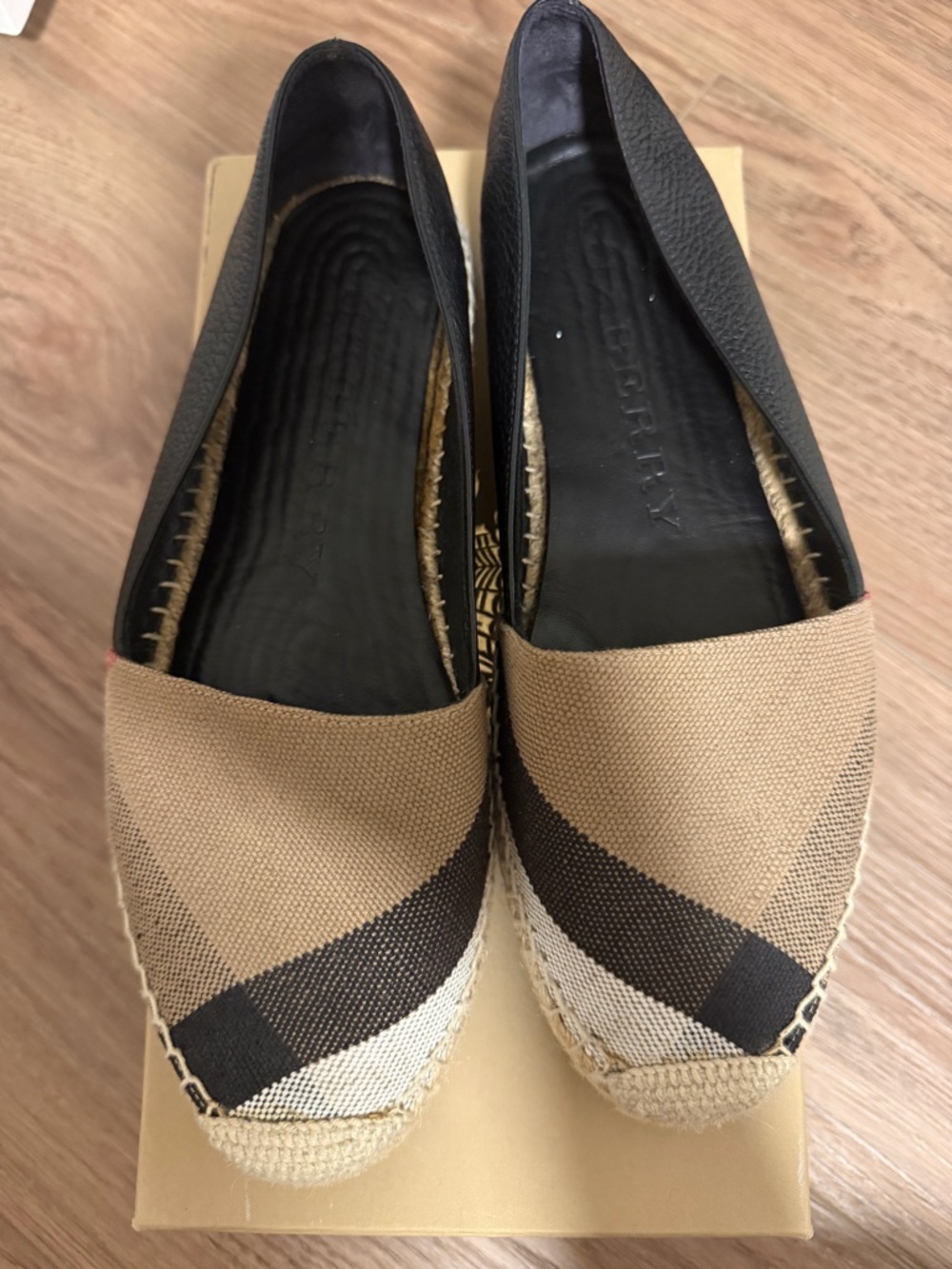 Burberry Tan, Black & Cream Canvas Espadrille Flats - Picture 3 of 6